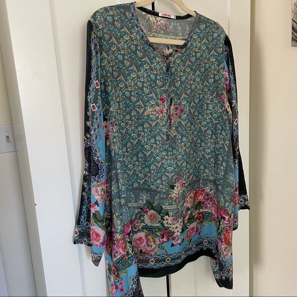 Johnny Was 100% silk tunic blouse. XL, gorgeous colors